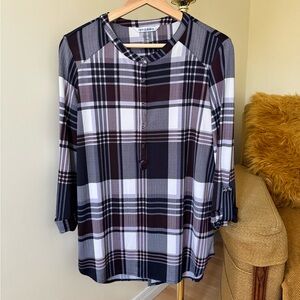 Peter Nygard | Herringbone Plaid Top in Black and White | US M